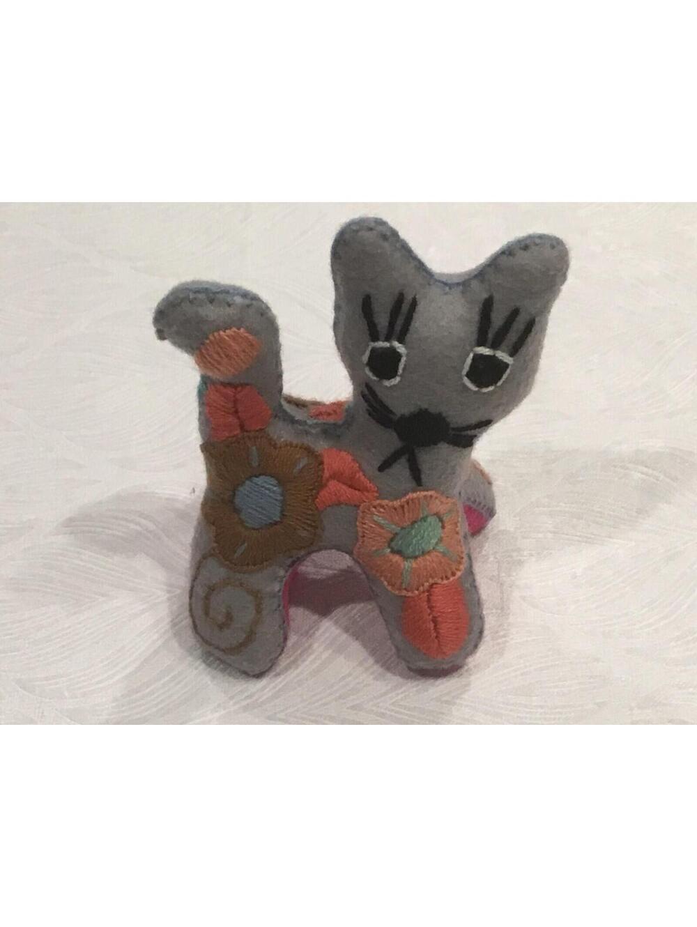 Handmade Embroidered Cat Plush, Intricate One of a Kind